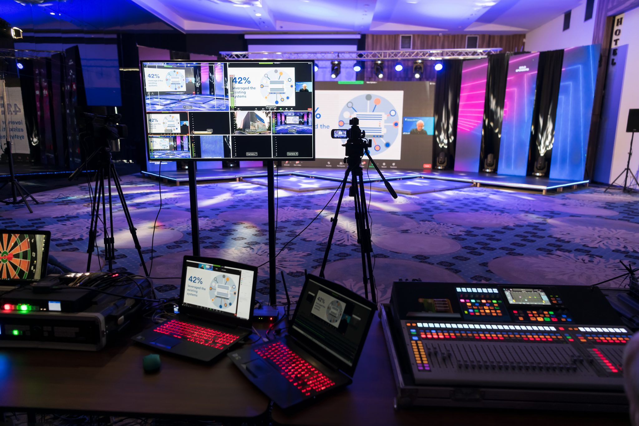 photo of a studio live streaming set up with cameras and other equipment