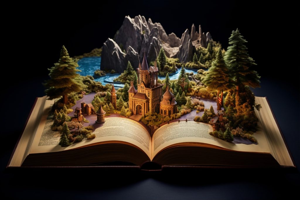 Open book concept for fiction storytelling and fairytale