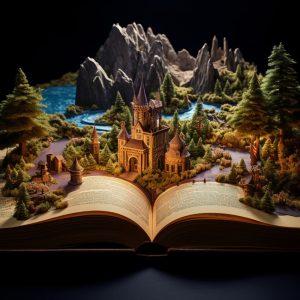 Open book concept for fiction storytelling and fairytale
